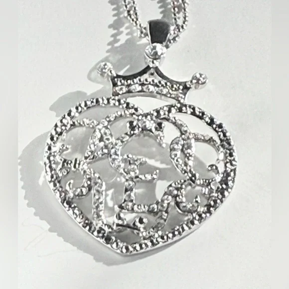👑 Cookie Lee Double Chain Genuine Crystal Crowned Heart Pendant Necklace - Picture 7 of 7